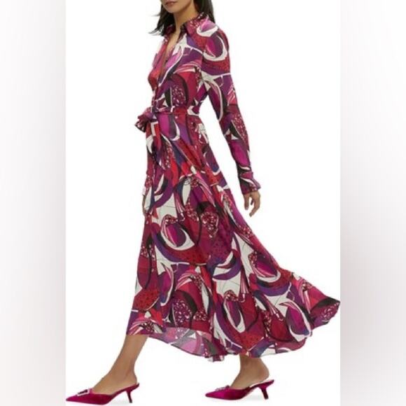 Robert Graham Dresses & Skirts - Robert Graham 2 Gianna Long-Sleeve Maxi Shirtdress fuchsia swirly button up